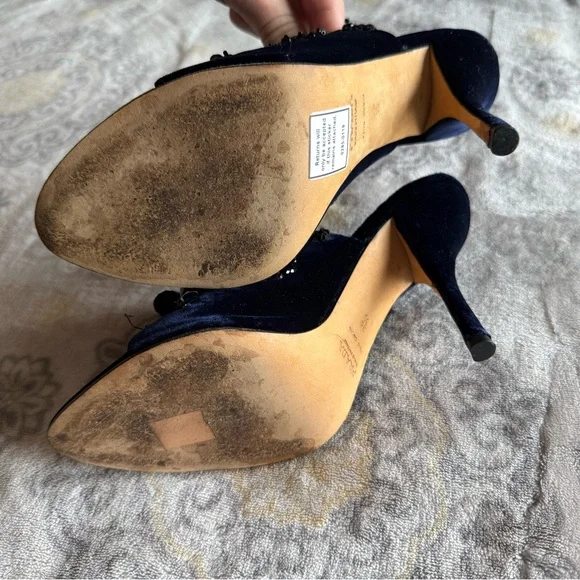 Prada Navy Beaded Velvet Heels - Picture 6 of 6